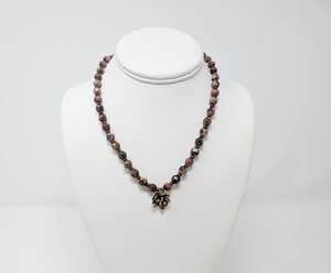 Rhodonite Beaded Necklace Flower Cluster Lotus Bud Pendant